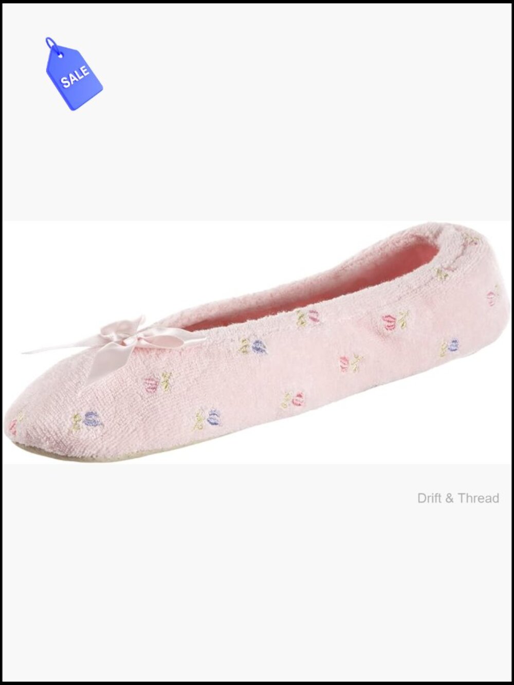 Cozy Embroidered Terry Ballerina Slippers with Suede Sole